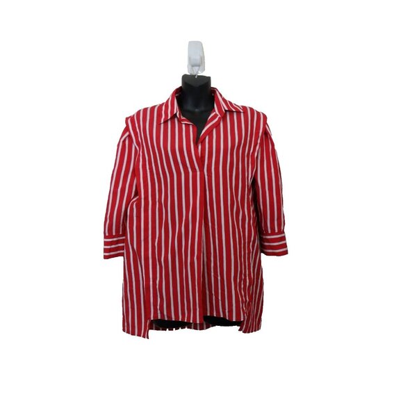 Sandro size 1 Small Striped Shirt Red Popover Shoulder Detail 3/4 Sleeve Top - Picture 1 of 8